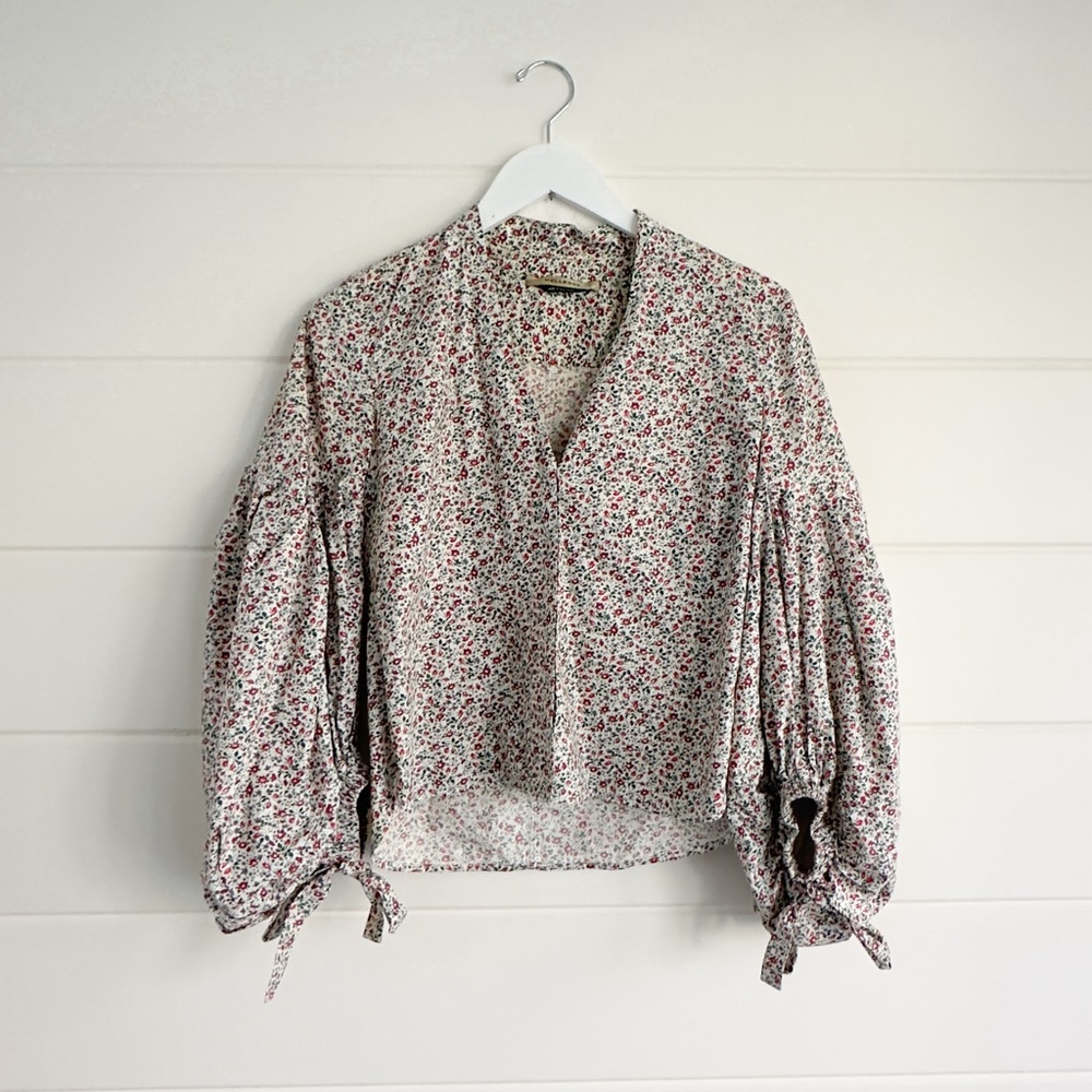 HELLESSY liberty floral print statement button down with balloon sleeves XS